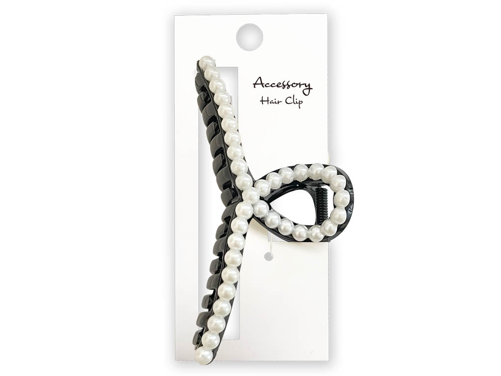 Hair Clip Ribbon Pearl Tone Black