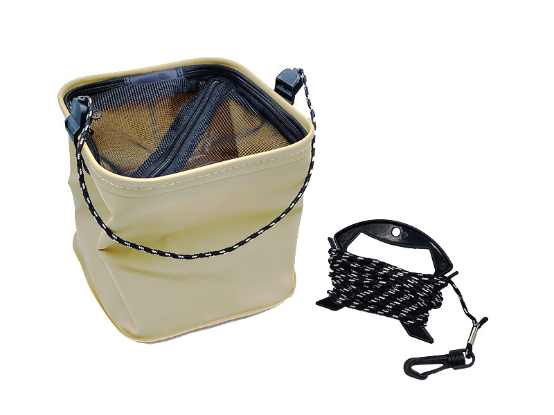 Portable Fishing Bucket with Mesh Cover Cord and Handle