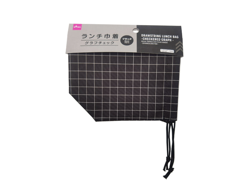 Drawstring Lunch Bag Checkered Graph Black