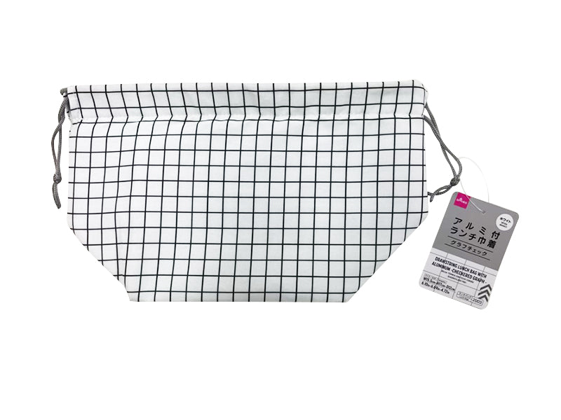 Drawstring Lunch Bag with Aluminum Checkered Graph White