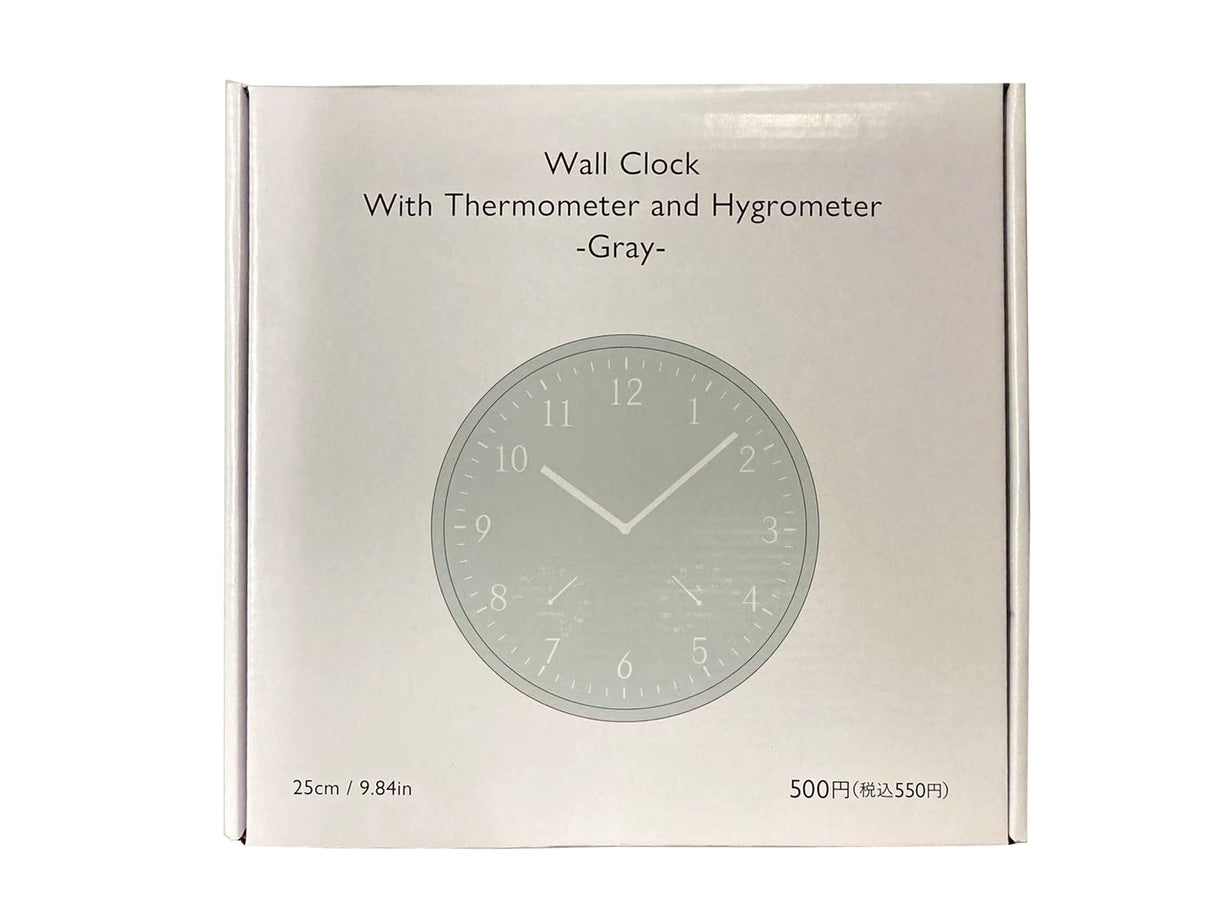 Wall Clock with Thermometer and Hygrometer 25cm Grey