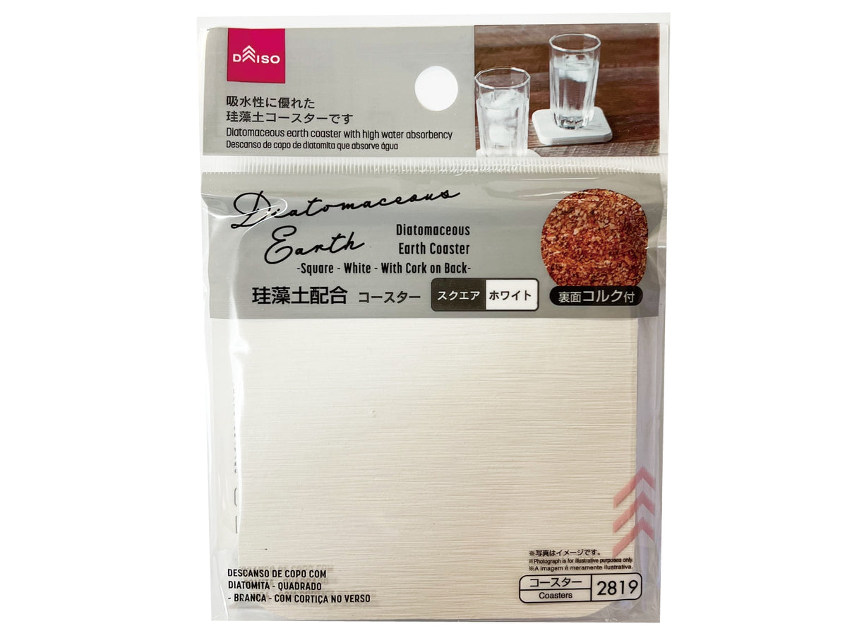 Diatomaceous Earth Coaster with Cork Square White
