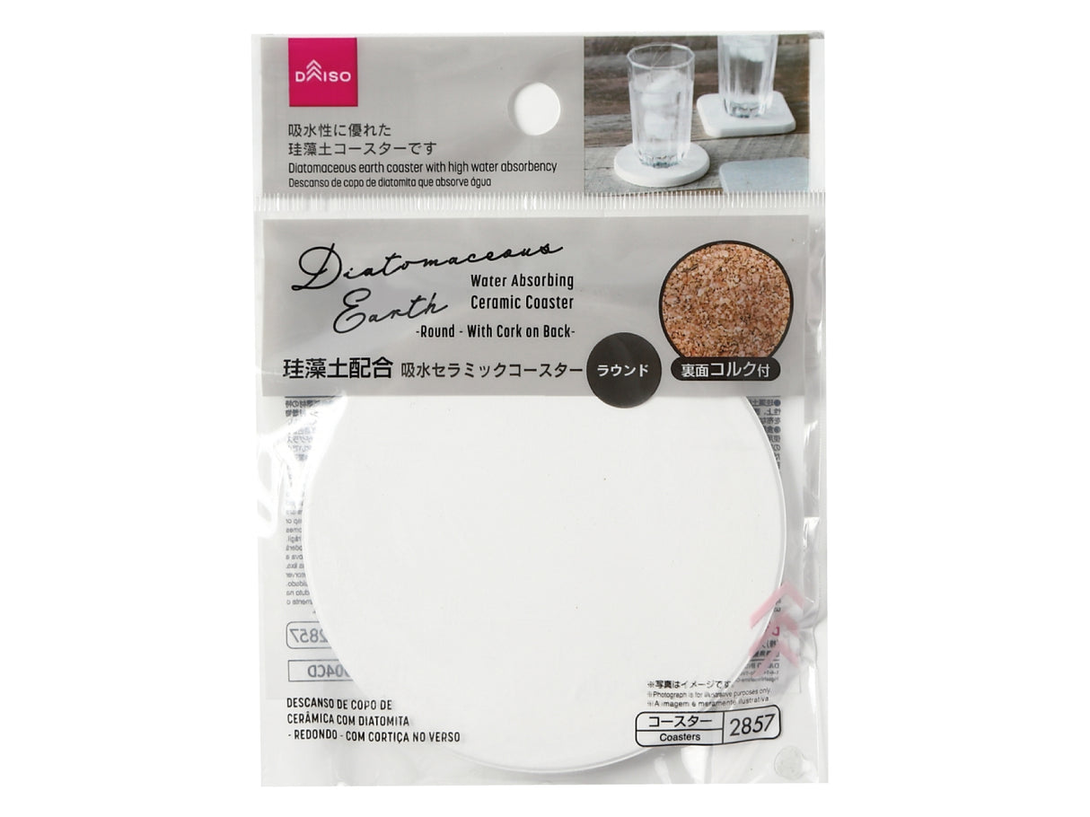 Diatomaceous Earth Water Absorbing Ceramic Coaster with Cork Round