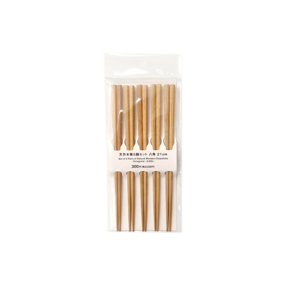 Set of 5 Pairs of Natural Wooden Chopsticks Octagonal