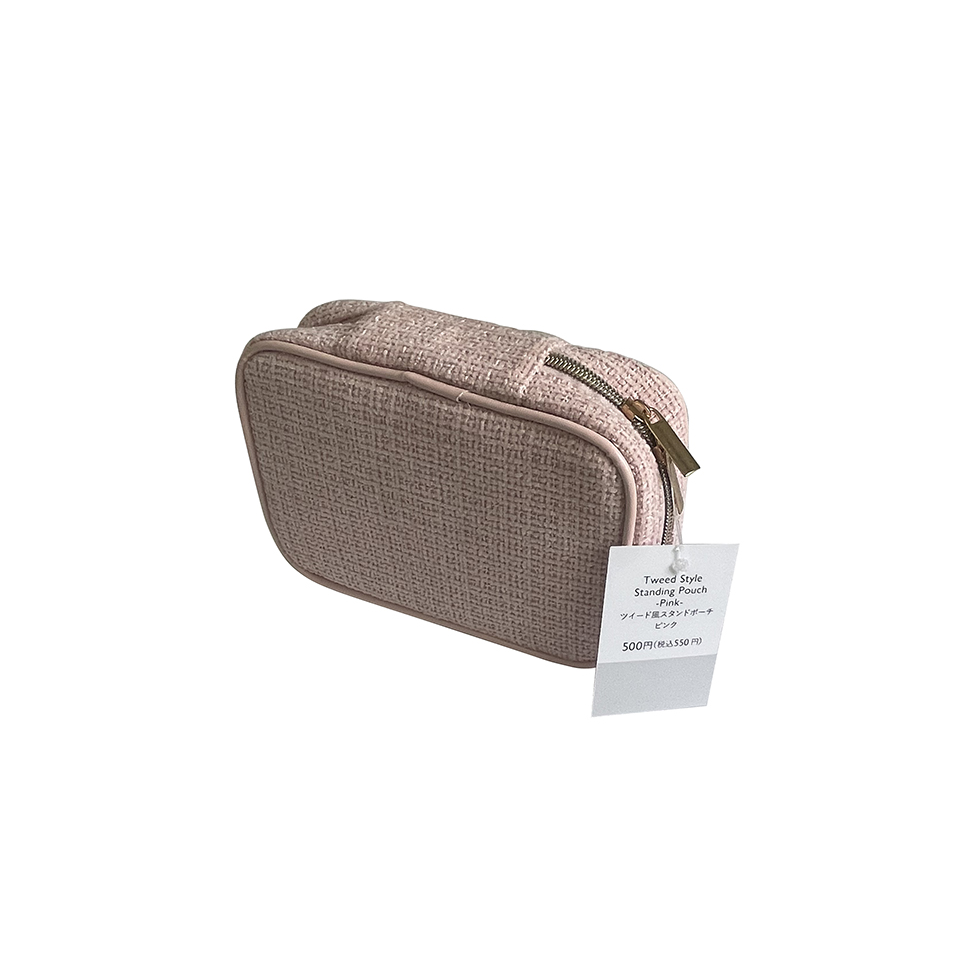 Tweed Style Standing Pouch Pink