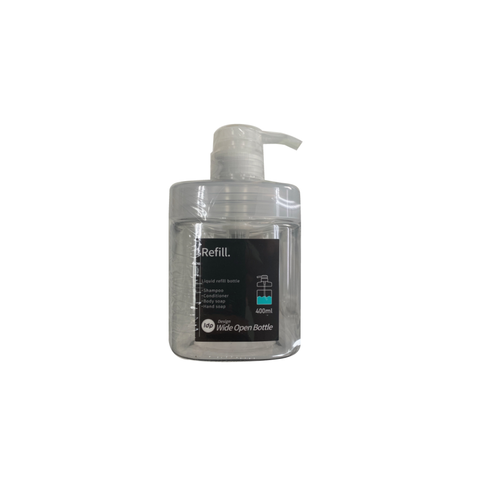 1DP Wide Mouth Pump Bottle 400ml Square Clear