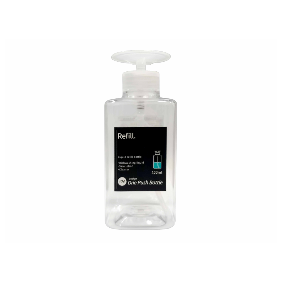 1DP One Push Bottle 400ml Square Clear