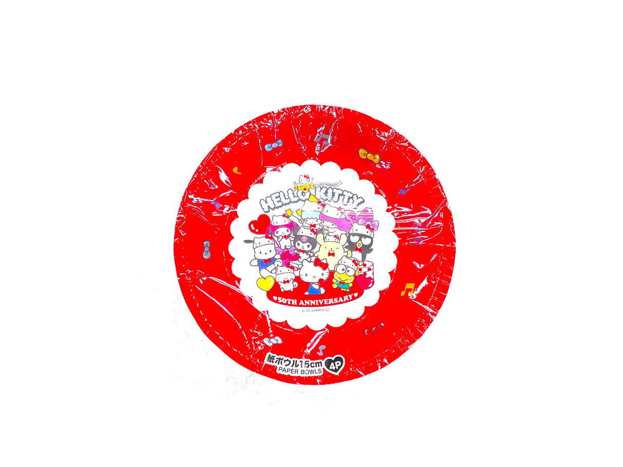 Hello Kitty Paper Bowl 15cm 4-Pack Sanrio Characters 50th Anniversary