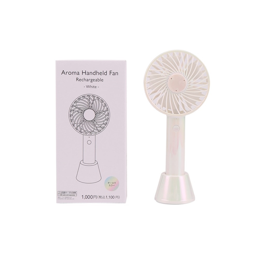 Aroma Handheld Fan Rechargeable With Stand White