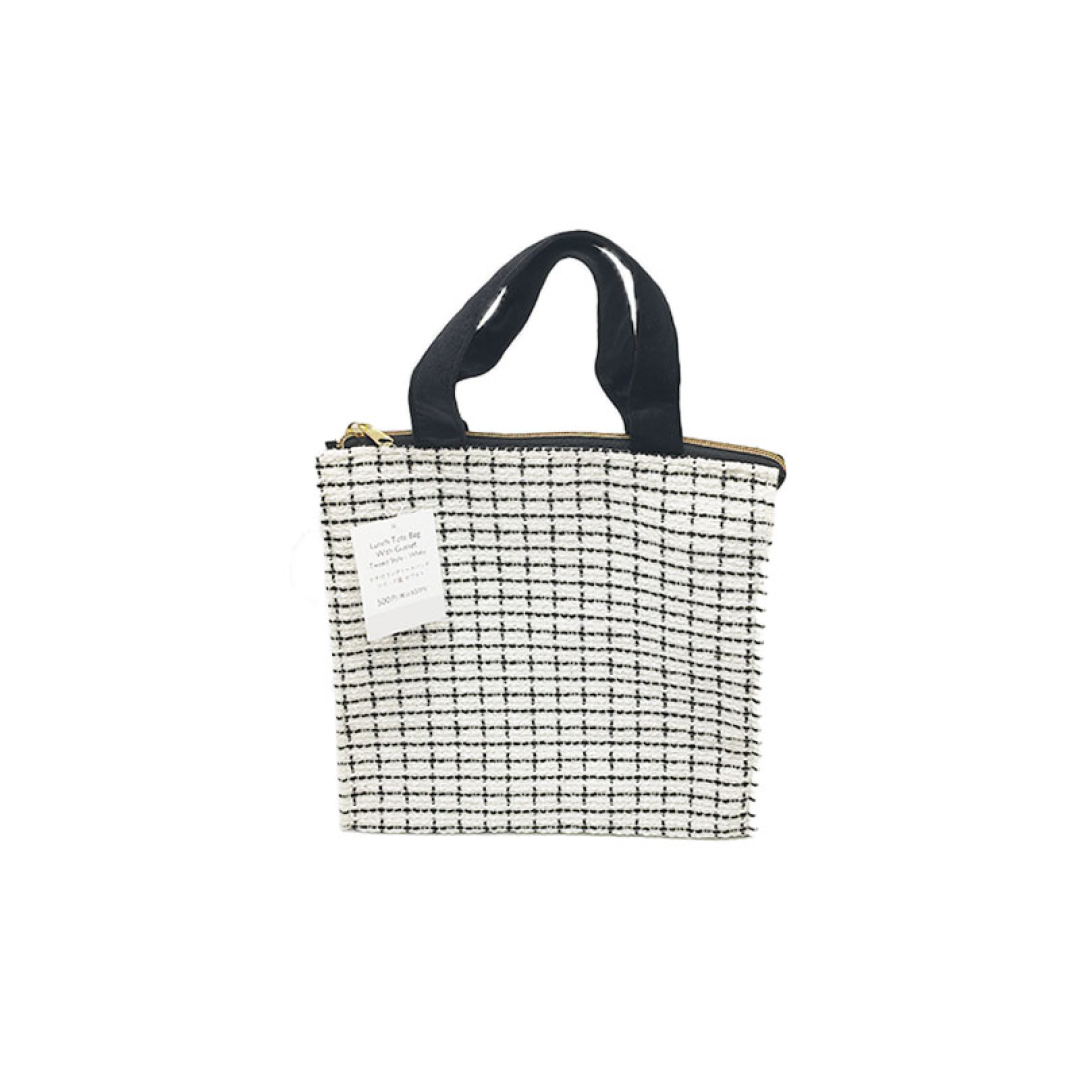 Lunch Tote Bag With Gusset Tweed Style White