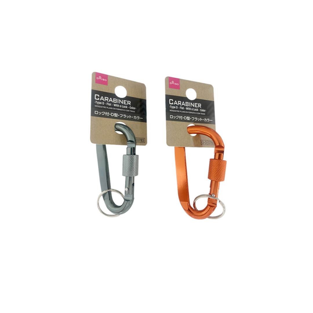 Carabiner Type D Flat with a Lock Silver/Orange