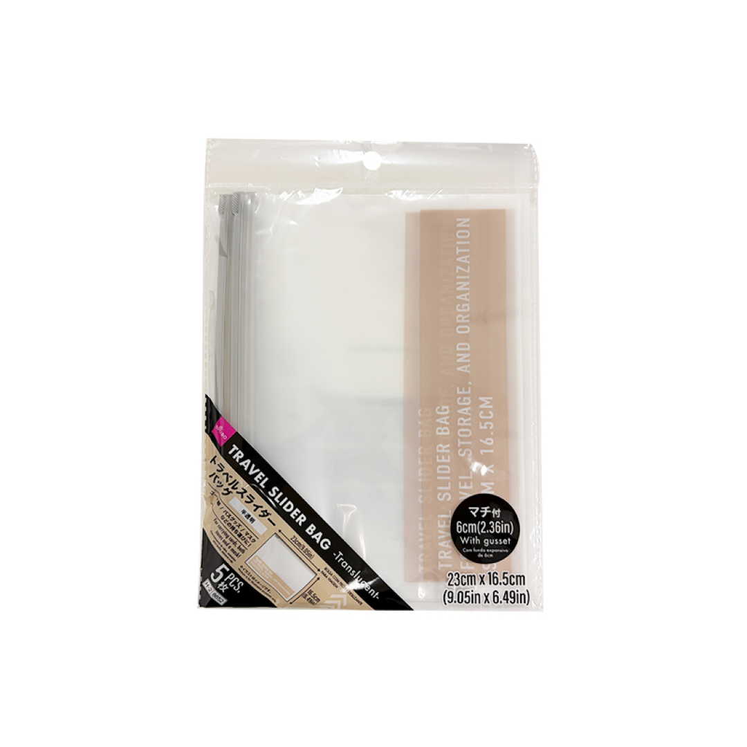 Travel Slider Bag Translucent with Gusset 23cm x 16.5cm