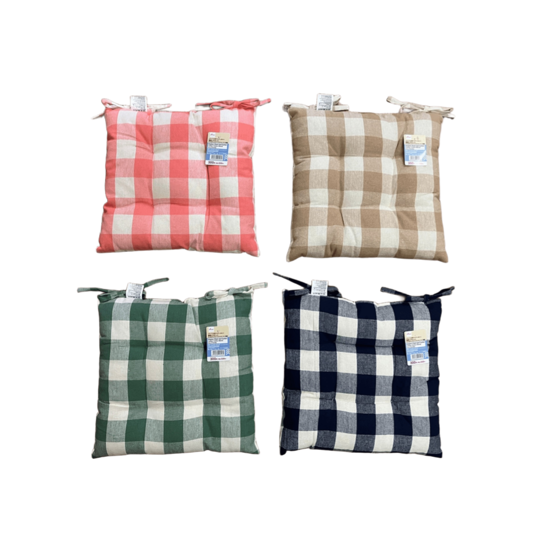 Gingham Check Seat Cushion Indian Cotton Blend