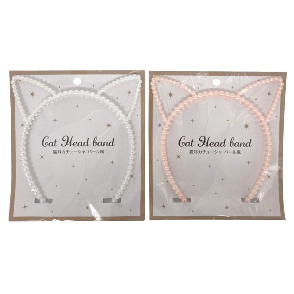 Cat Ear Headband Pearl Style Pink/White