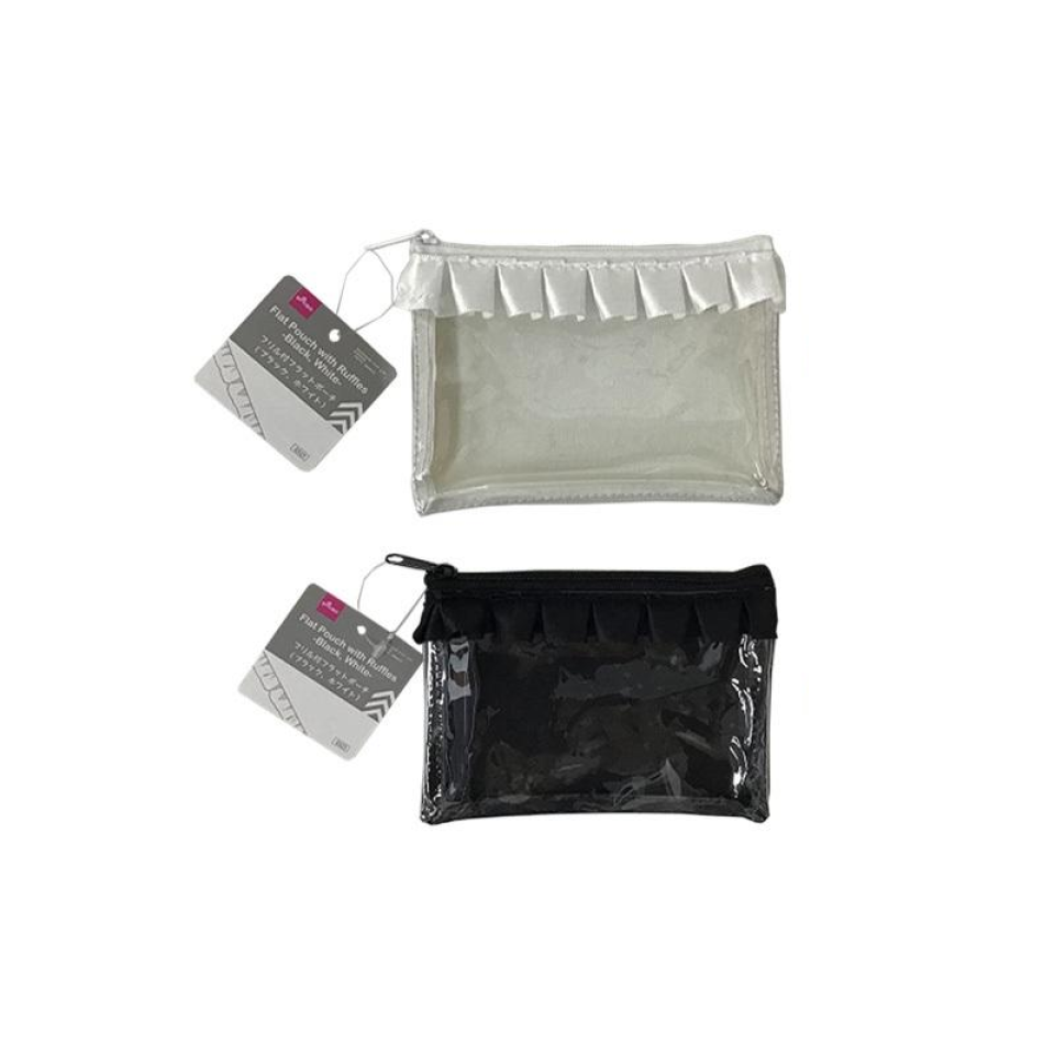 Favorite Pouch Flat Pouch with Ruffles Black/White