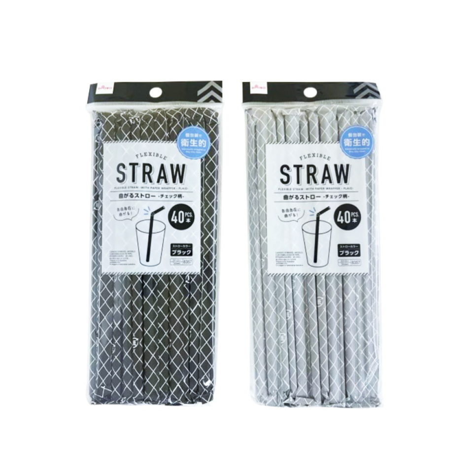 Flexible Straw with Paper Wrapper Plaid