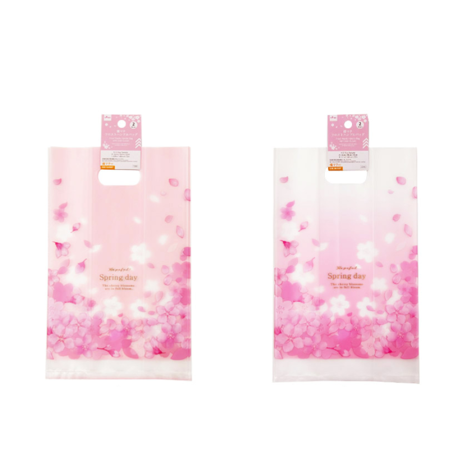 Frost Plastic Handle Bag with Side Gusset Cherry Blossom 1.03ft x 7.48in x 4.72in