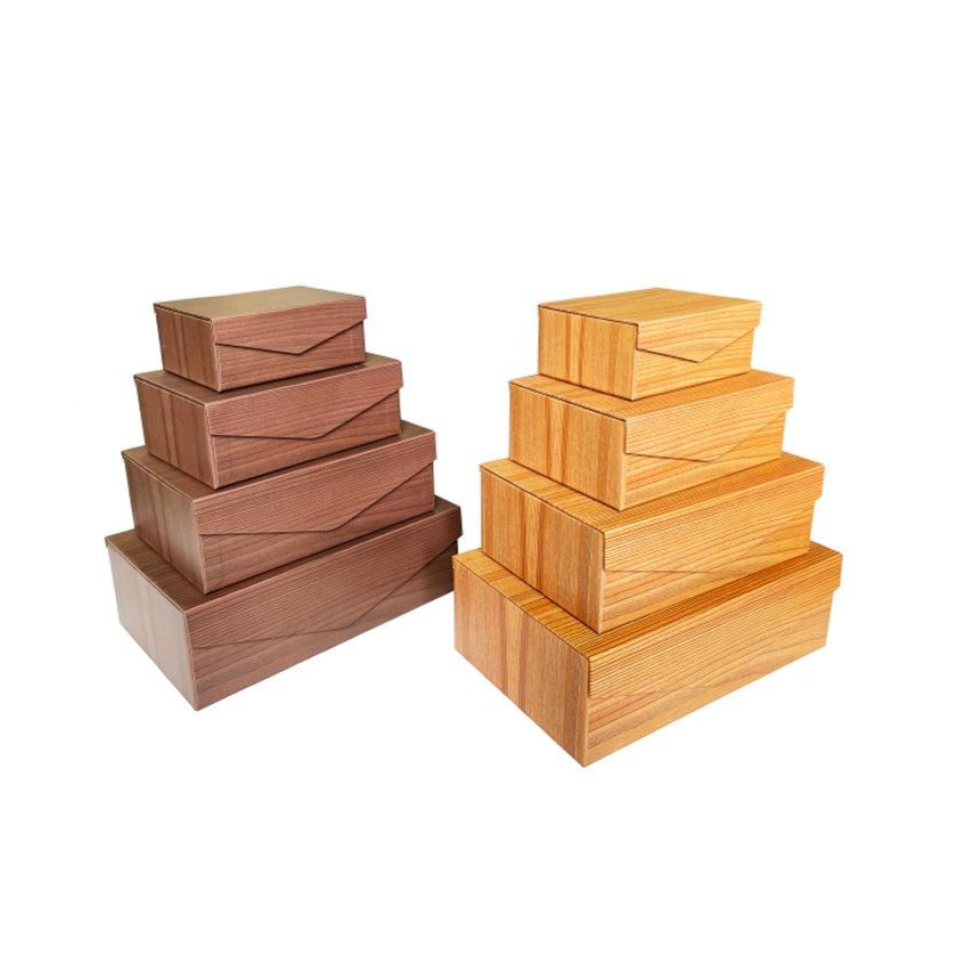 Paper Box with Lid Four Sizes Rectangular Wood Grain