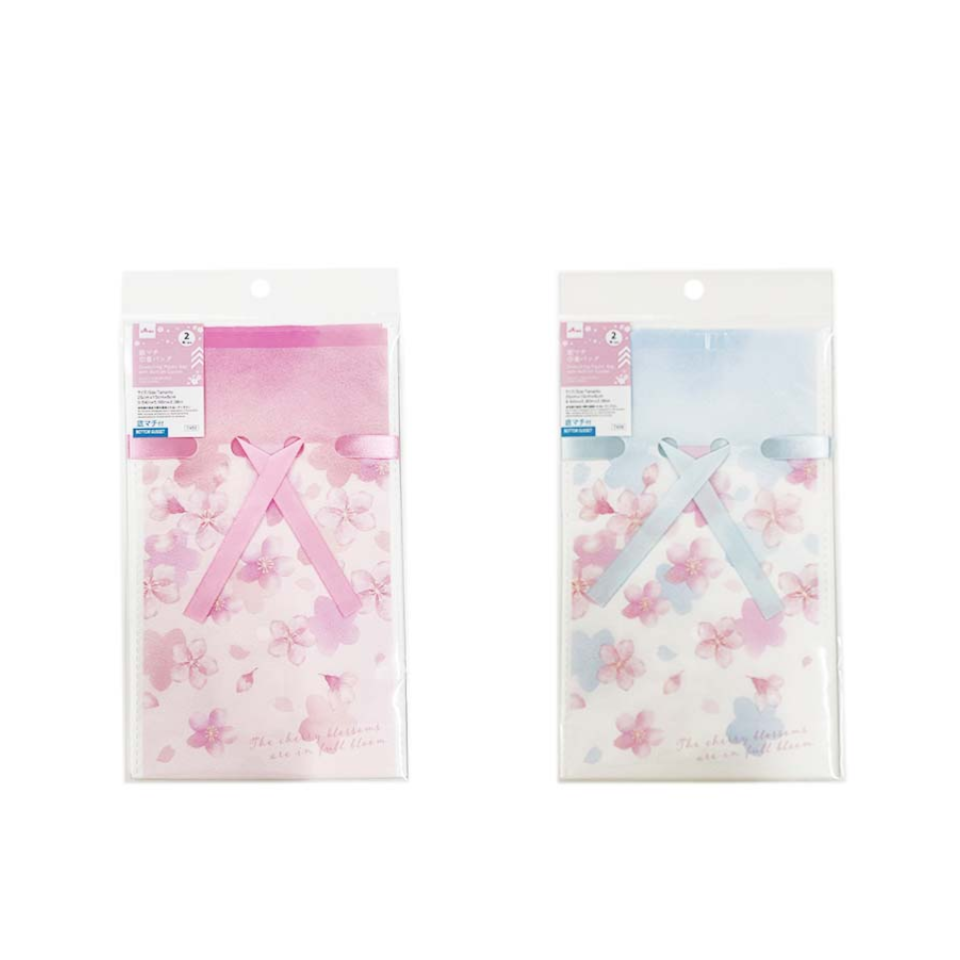 Drawstring Plastic Bag with Bottom Gusset Cherry Blossom 9.84in x 5.90in x 2.36in