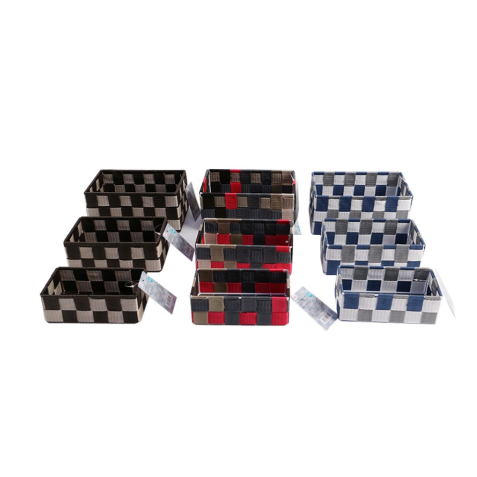 PP Storage Basket Assorted Sizes Mosaic Pattern Black/Grey