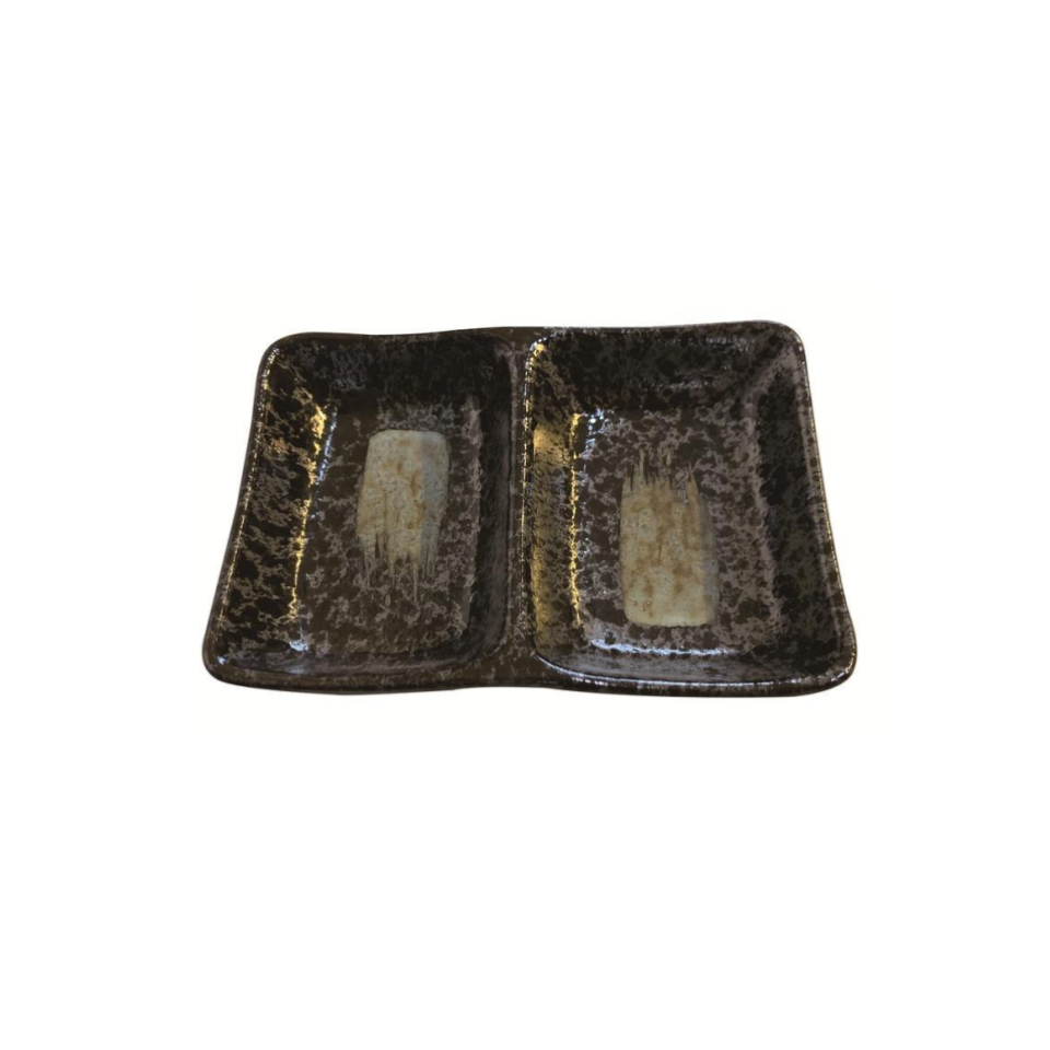 Oil Drop Tenmoku Brush Eyes Double Plate 13cm x 9cm x 2.6cm