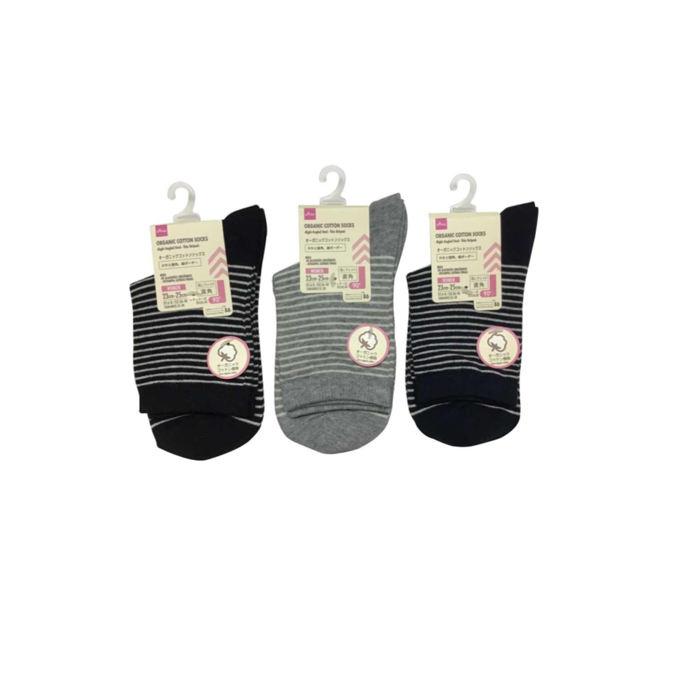 Organic Cotton Socks Right Angled Heel Thin Striped