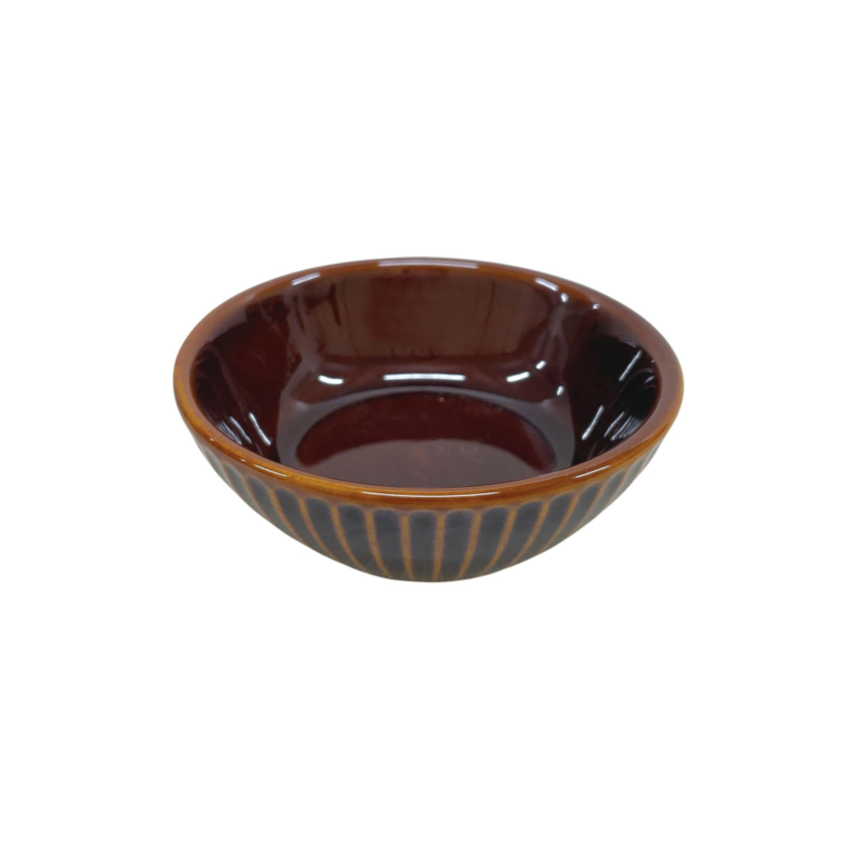 Shallow Bowl Stripe Emboss Brown 8.5cm