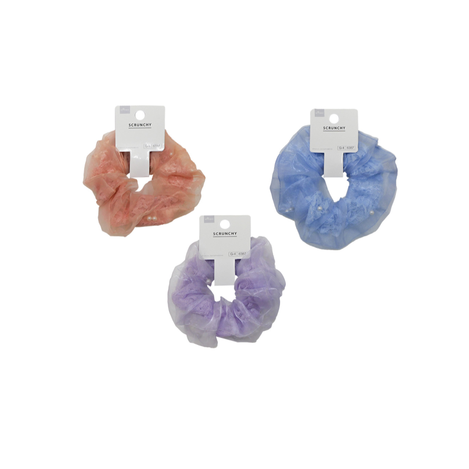 Double Scrunchie Lace & Pearl Like Beads