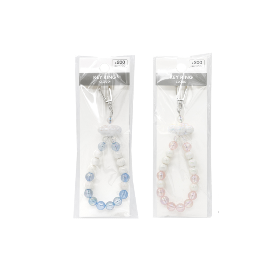 Cloud Motif Beads Keychain Pink/Blue