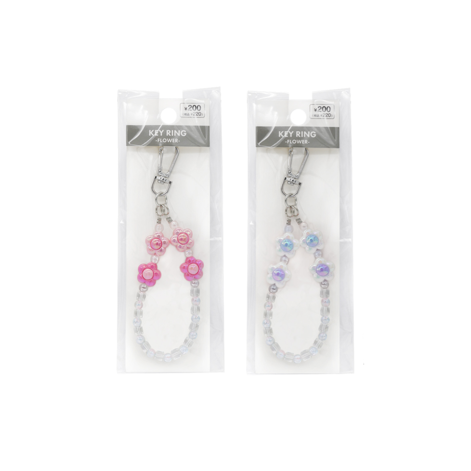 Flower Beads Keychain White/Pink