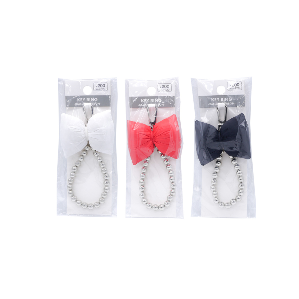 Balloon Ribbon Keychain Metal Ball Black/White/Red