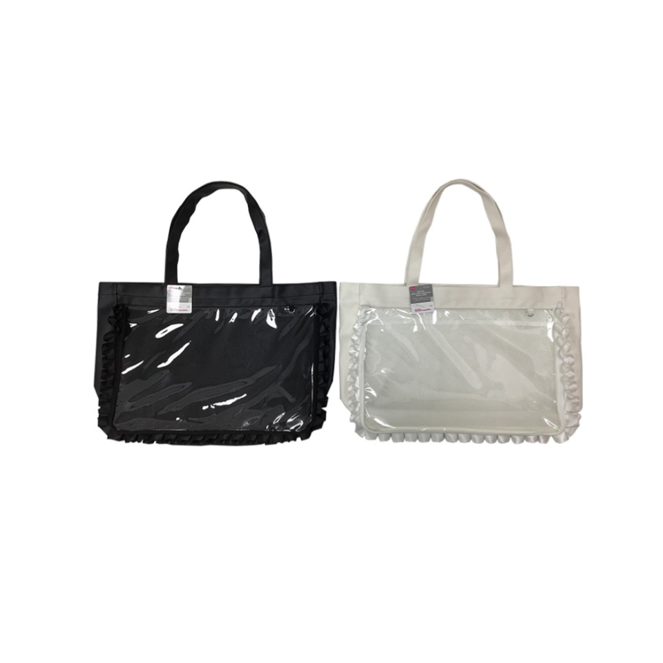 Tote Bag wit Ruffles and Gussets Black/White