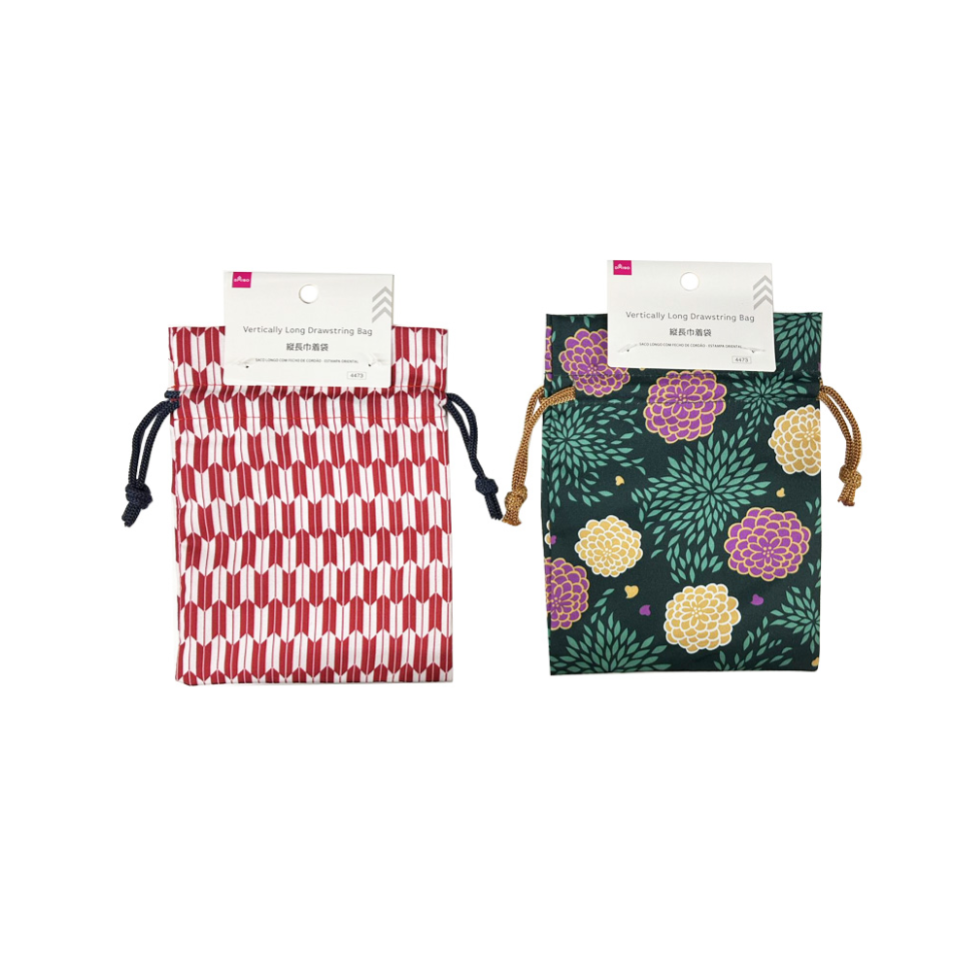 Vertically Long Drawstring Bag Japanese Pattern