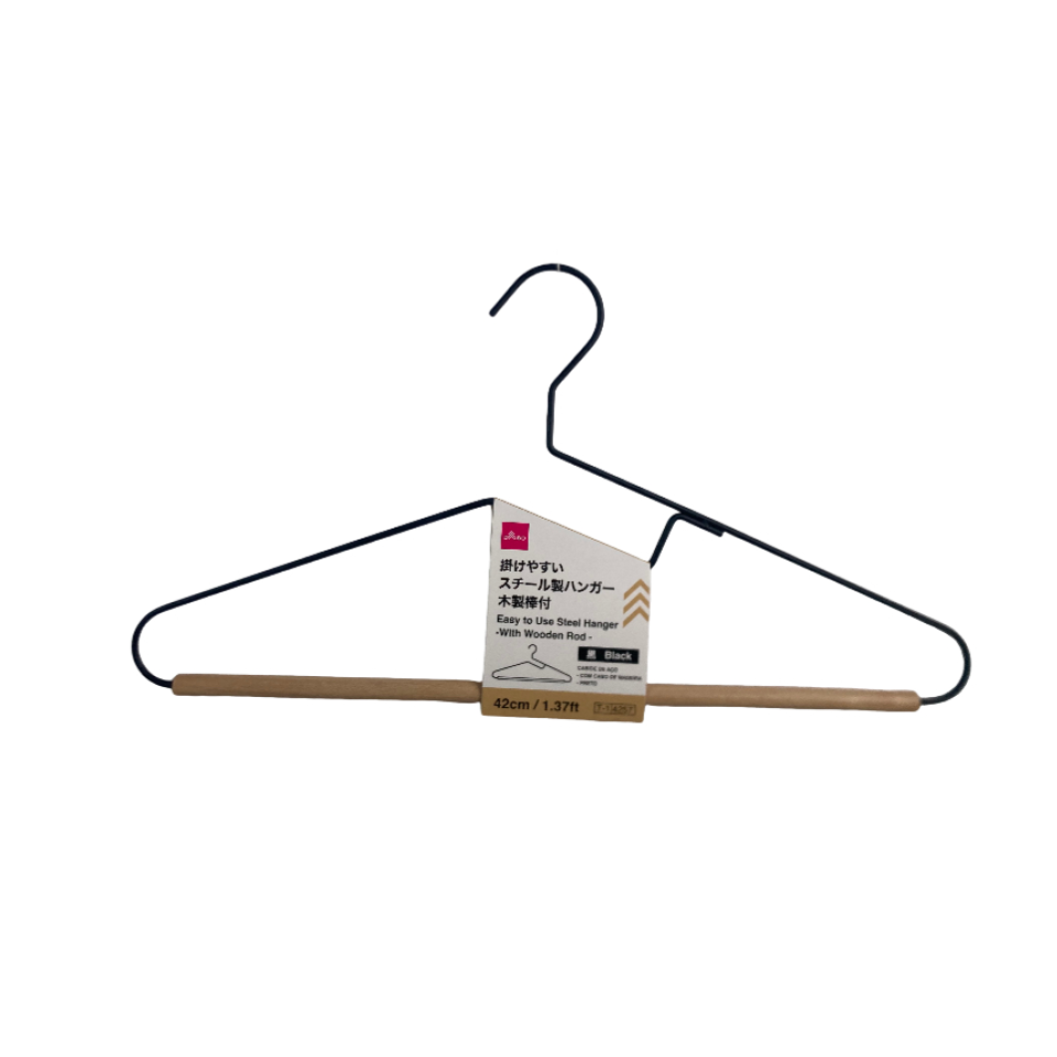 Easy to Use Steel Hanger with Wooden Rod Black