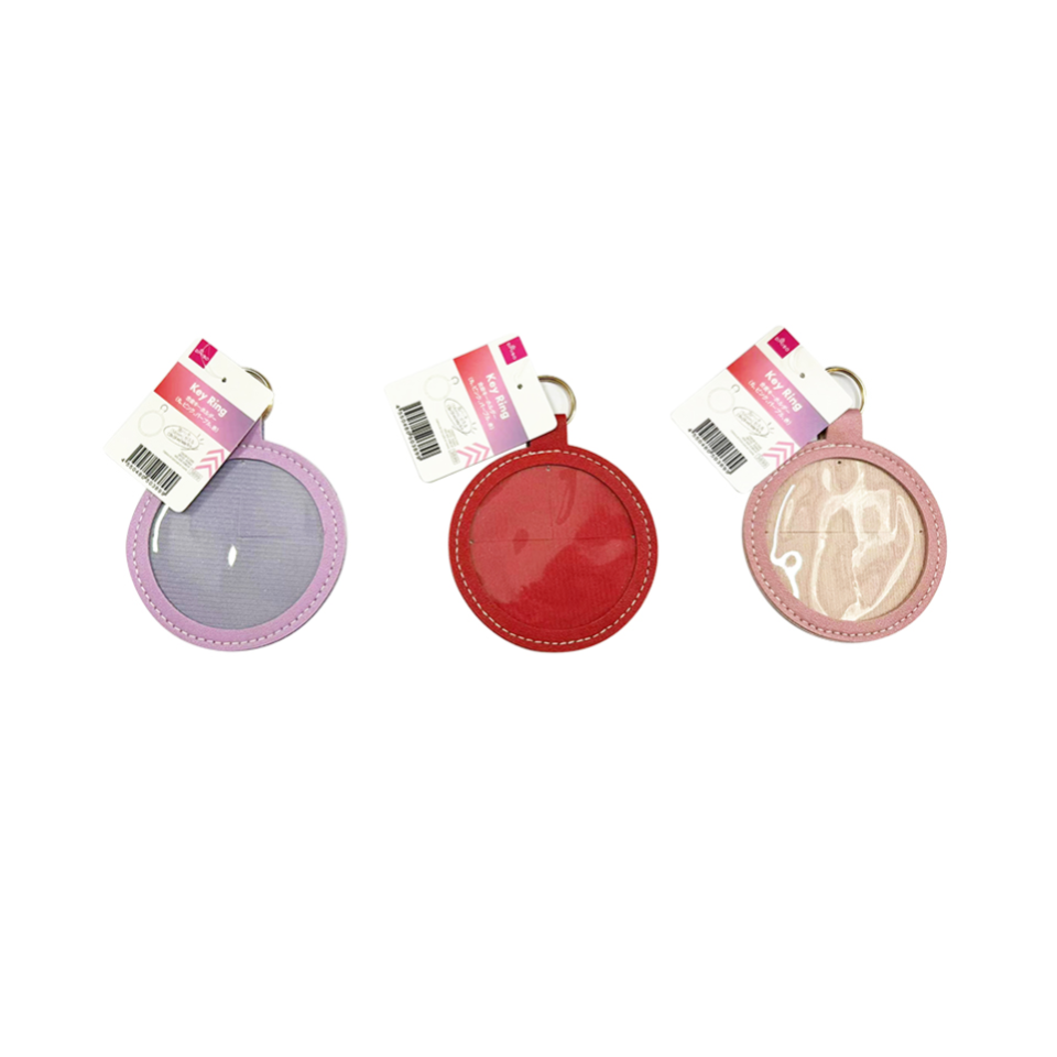 Synthetic Leather Key Ring Round Pink/Purple/Red