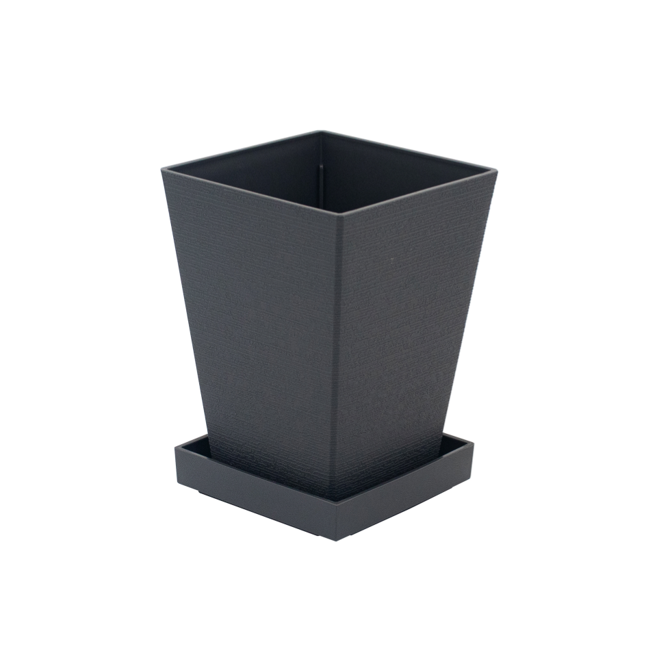 Ornamental Horn Pot Mini with Saucer Dark Grey