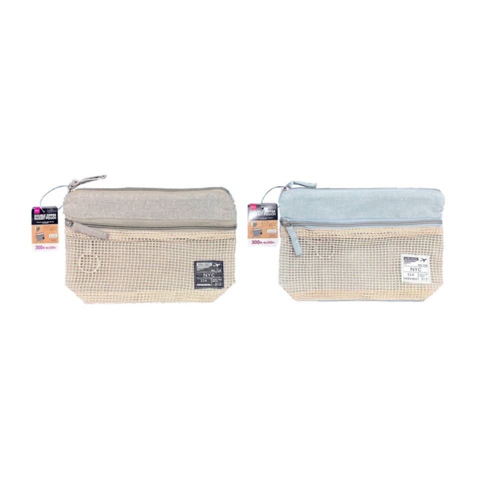 Double Zipper Gusset Pouch Grey/Blue