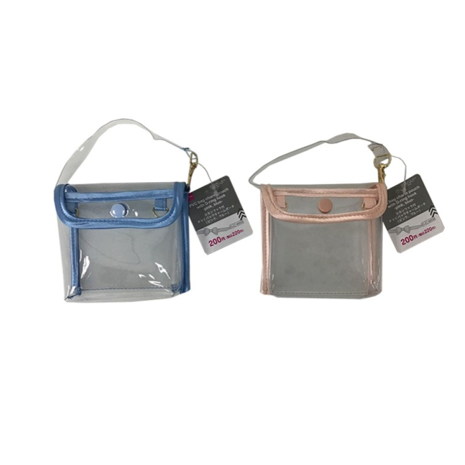 PVC Bag Charm Pouch with D-Ring Hook Pink/Blue