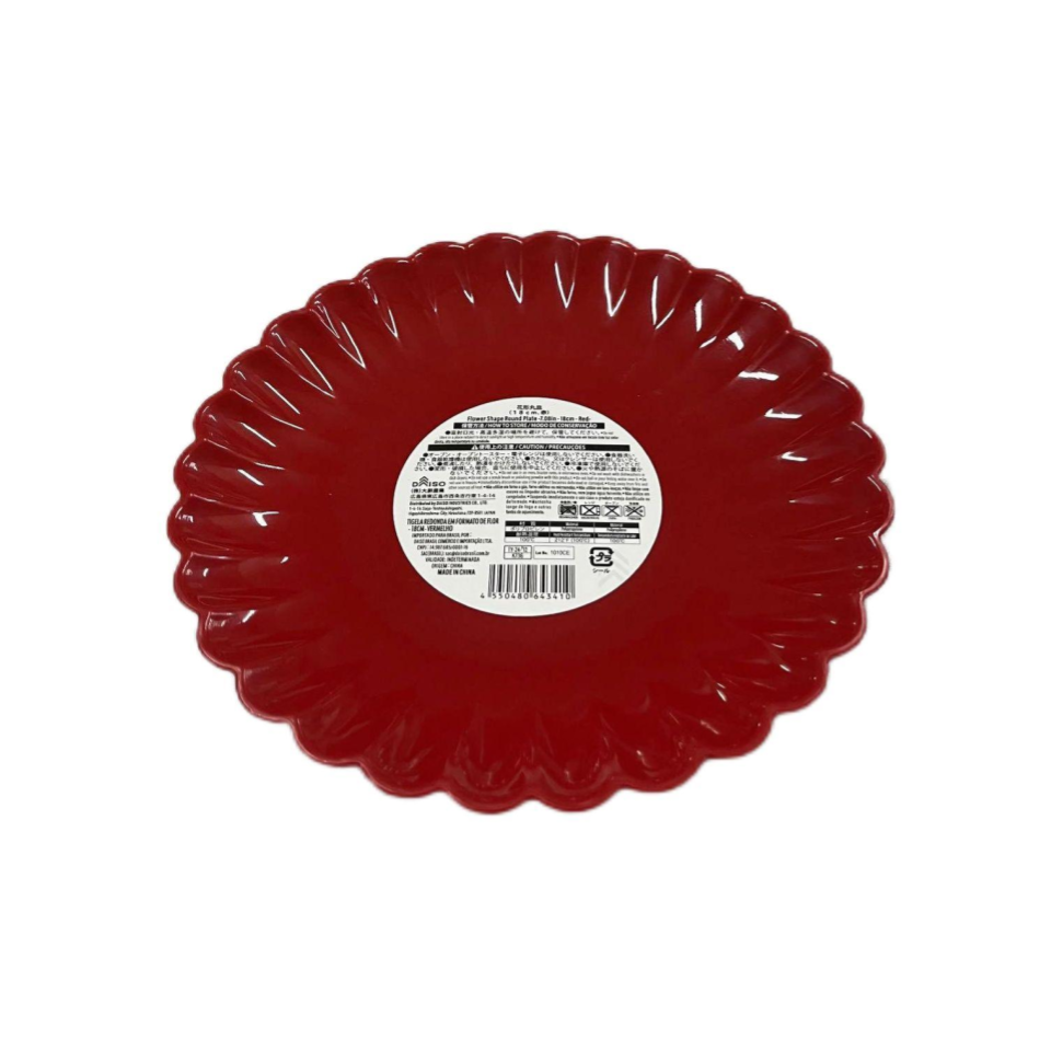 Flower Shape Round Plate Red 18cm