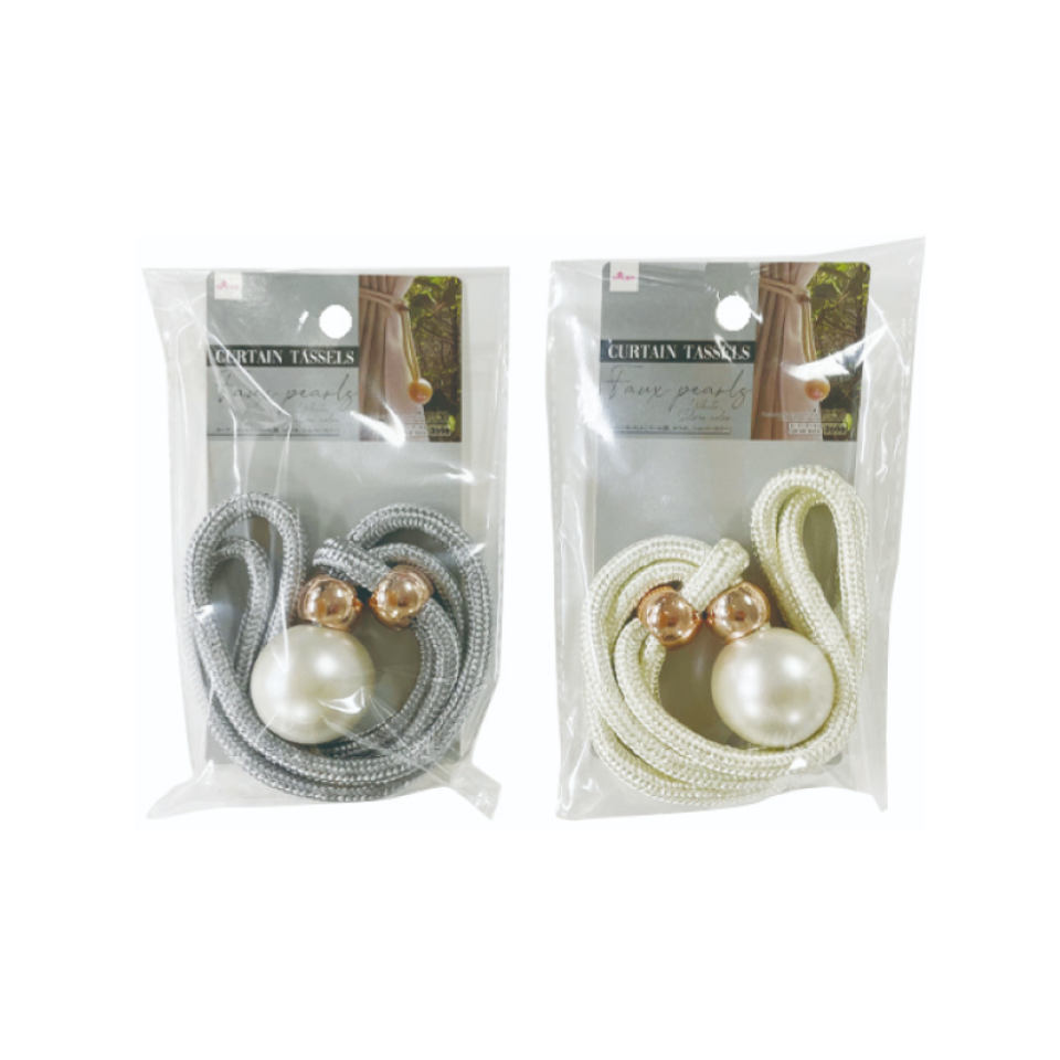 Curtain Tassels Faux Pearls White/Silver