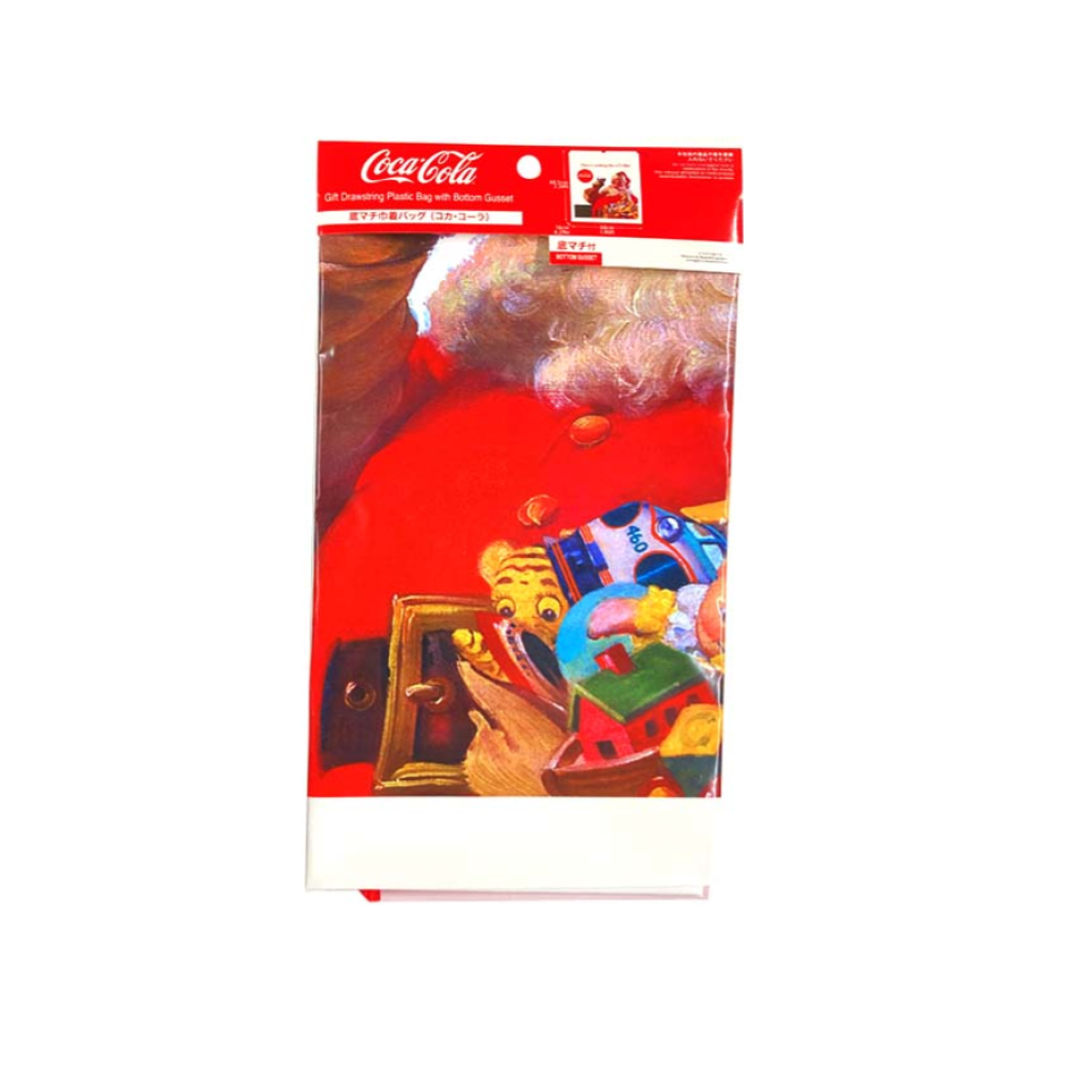 Christmas Gift Drawstring Plastic Bag with Bottom Gusset Retro Santa 68.5cm x 60cm x 16cm