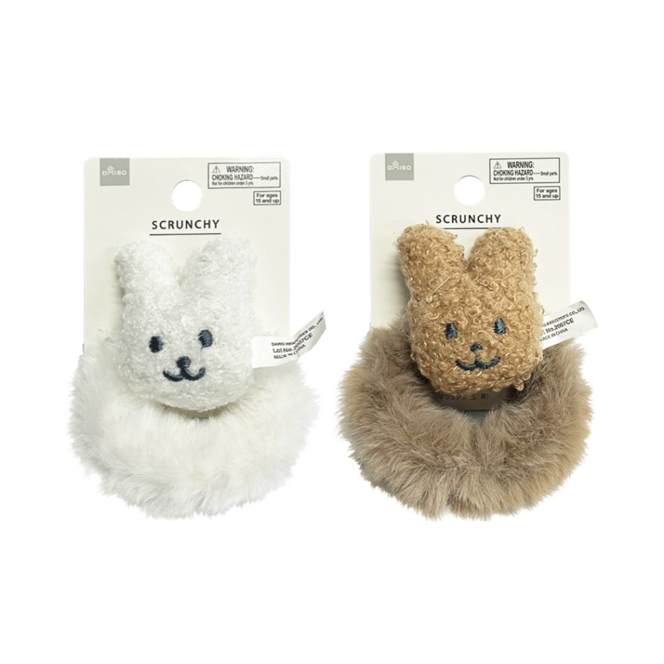 Eco Fur Fluffy Rabbit Scrunchy White/Brown