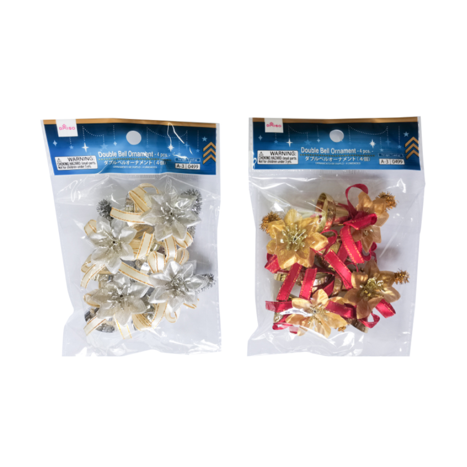Christmas Double Bell Ornament Silver/Red