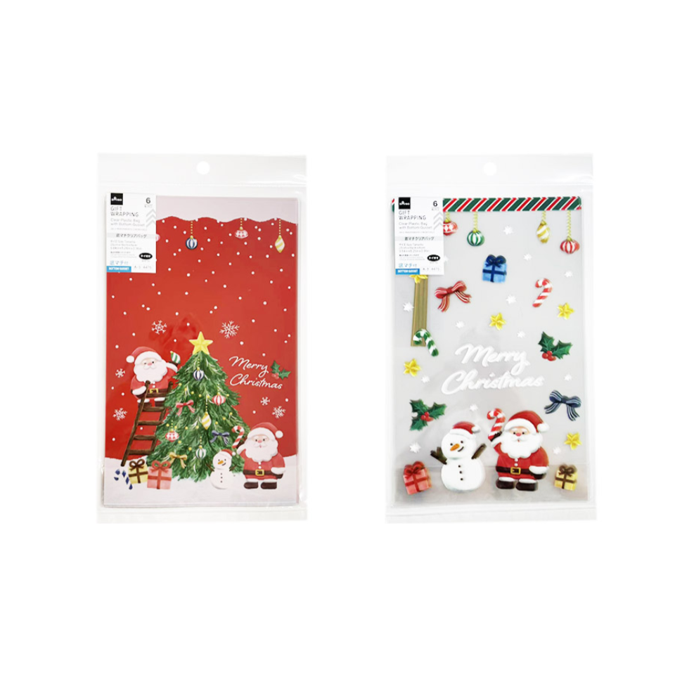 Christmas Clear Plastic Bag with Bottom Gusset 6pcs