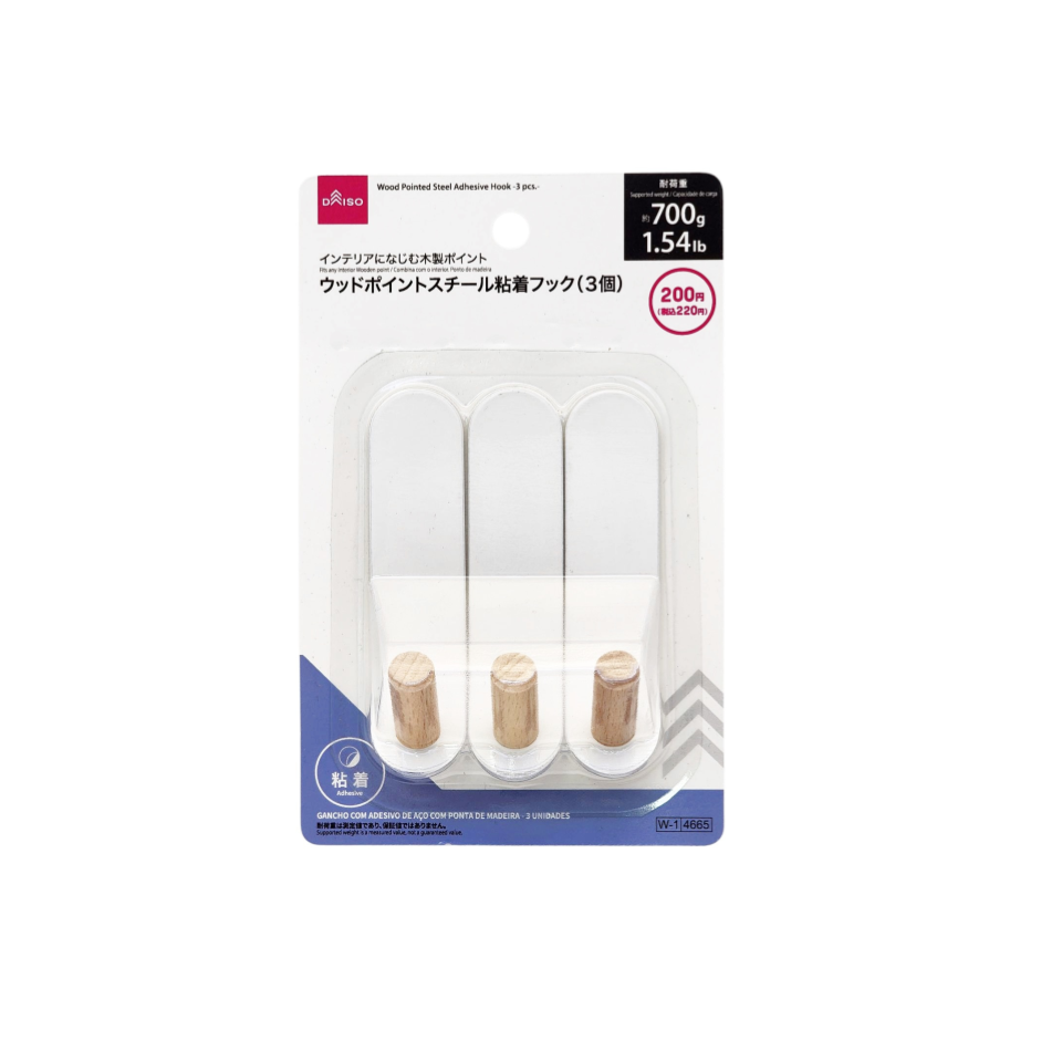 Wood Pointed Steel Adhesive Hook 3pcs