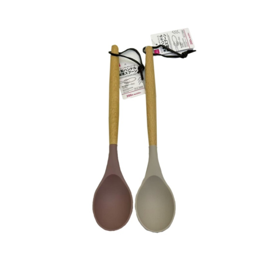 Silicone Kitchen Tool with Wooden Handle Cooking Spoon