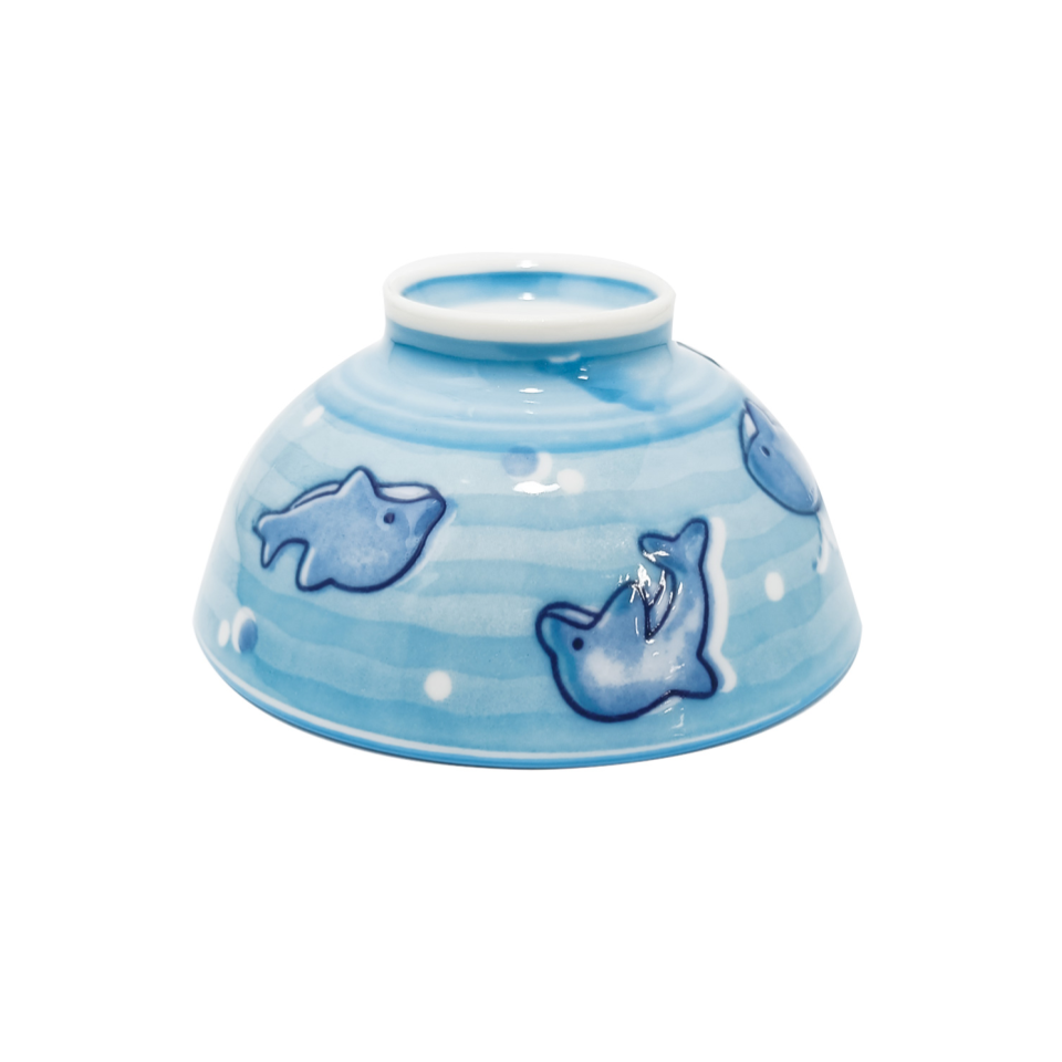 Minoyaki Childrens Bowl Dolphin Blue