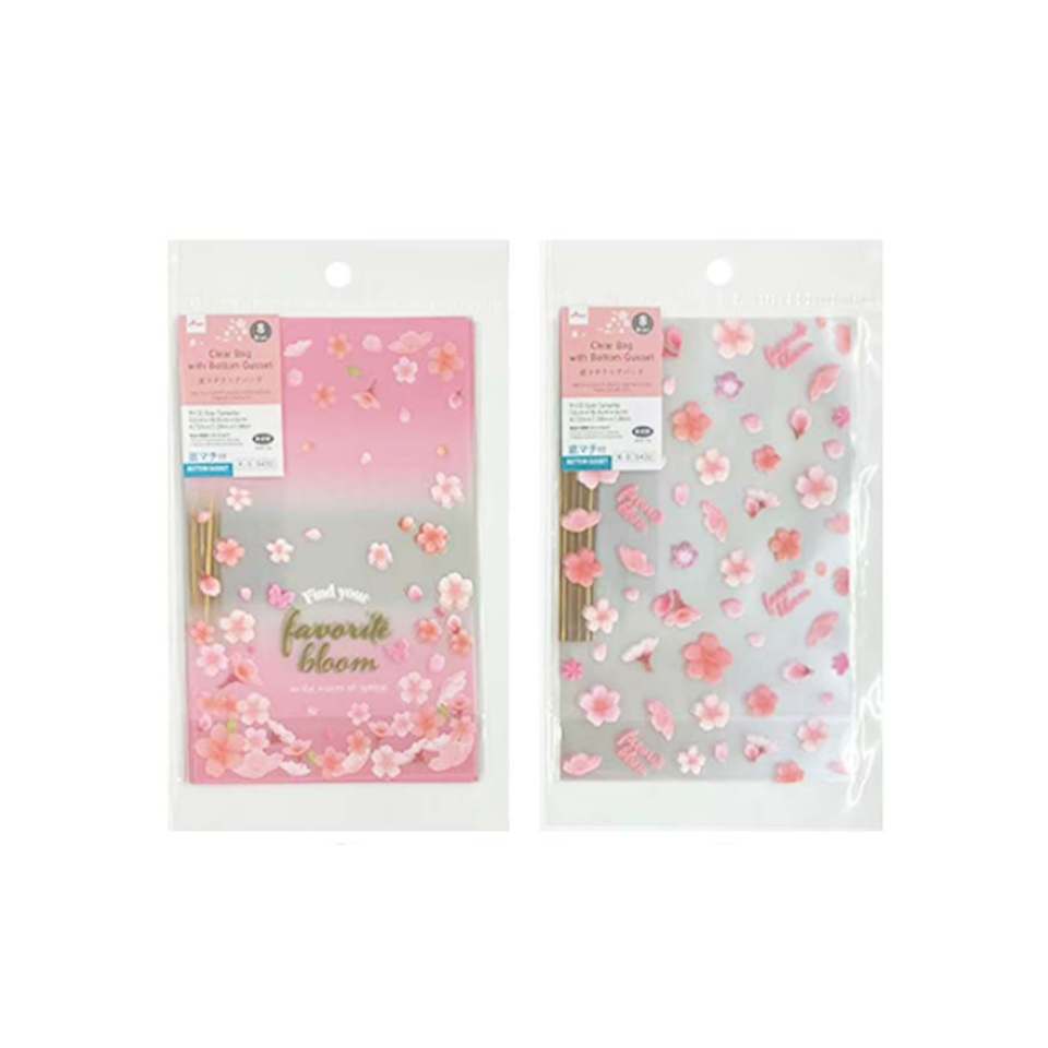 Clear Bag with Bottom Gusset Cherry Blossom 12cm x 18.5cm x 5cm