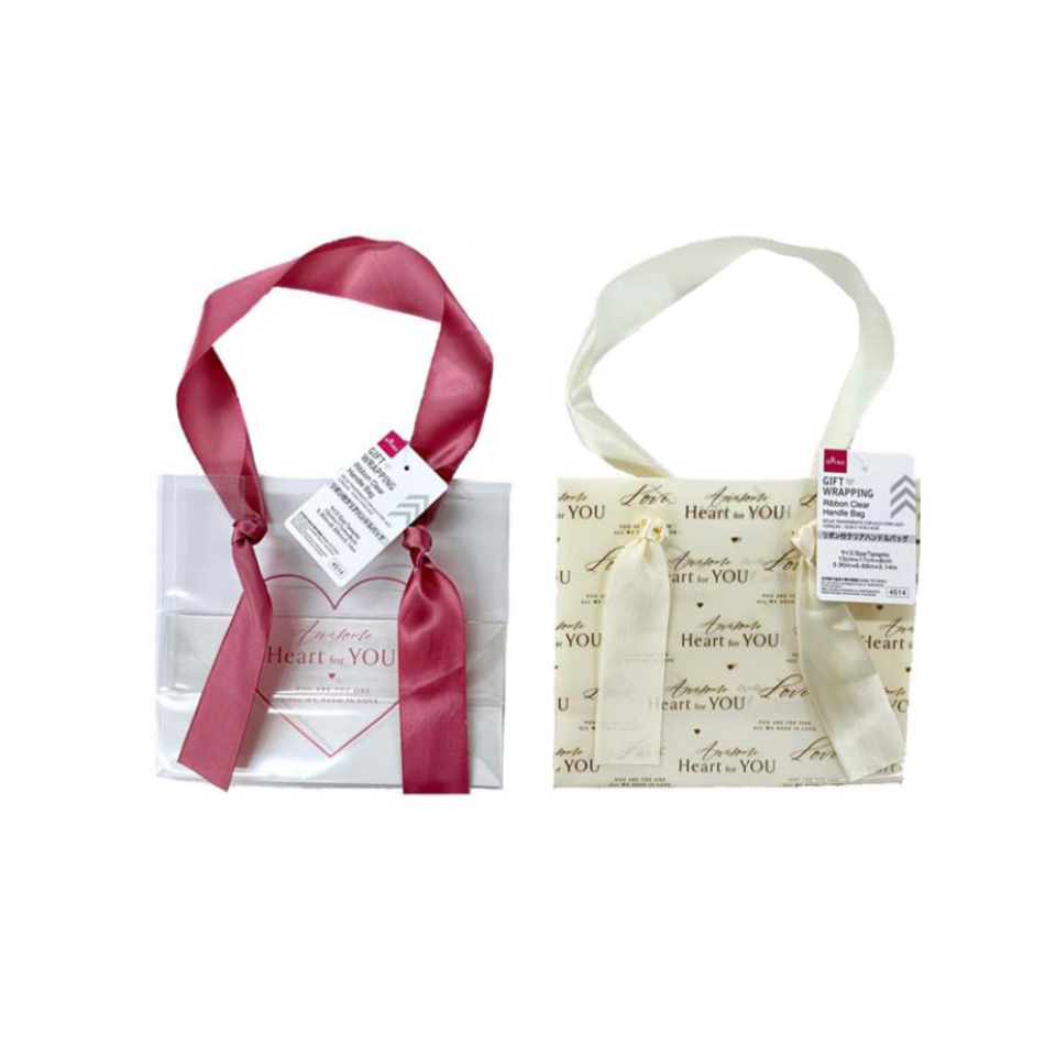 Ribbon Clear Handle Bag Heart 15cm x 17cm x 8cm