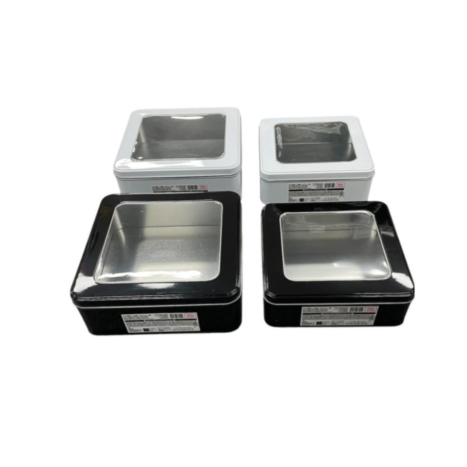 Tin Case with Clear Window Square Black and White